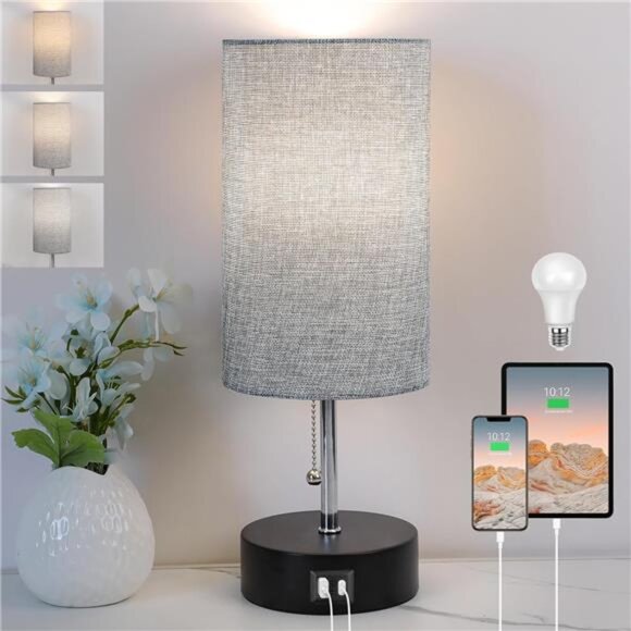 3-Color Temperature Bedside Lamp Nightstand Lamp with USB A Port and C Port - Picture 1 of 7